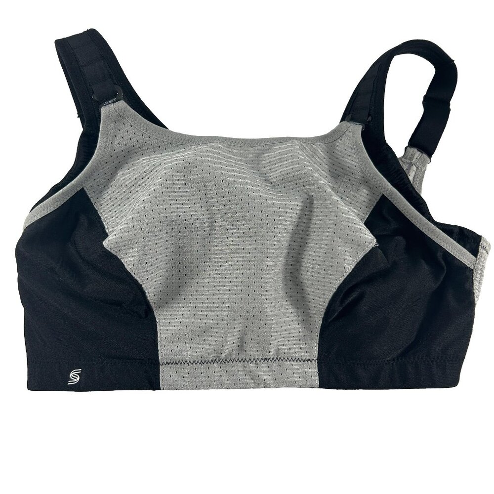 Glamorize Front Adjustable Sports Bra Womens Size 34F Black Gray Wireless